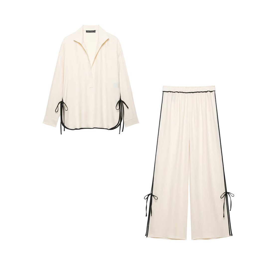 Damen Oversize-Tunika mit V-Ausschnitt, Reverskragen und seitlichen Bändchen-Details Echo Archiv