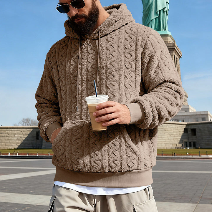 Herren Gefütterter Sherpa‑Hoodie mit Zopfmuster und Kapuze – Cavarno