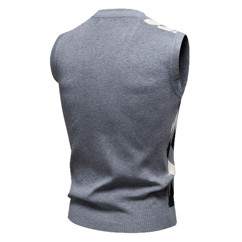 Herren ärmellose Strickweste mit Rauten-Muster Echoarchiv