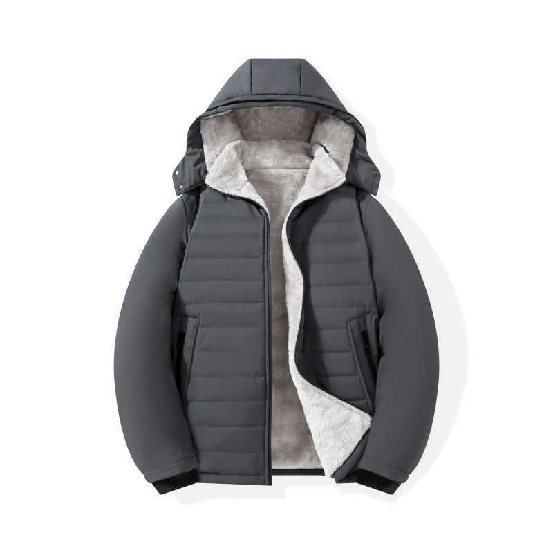 Herren Wattierte Kapuzenjacke mit Teddyfutter, winddichter Außenhülle & Reißverschlusstaschen Echoarchiv