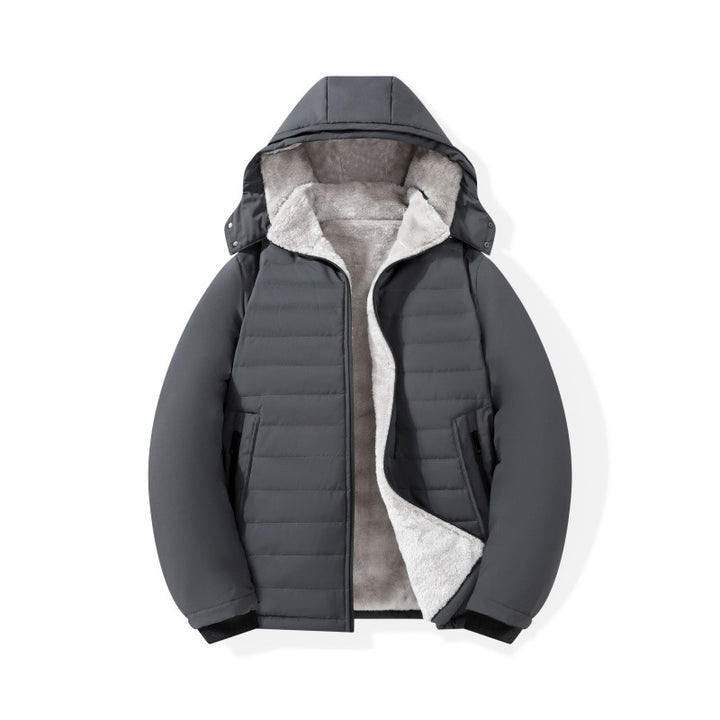 Herren Wattierte Kapuzenjacke mit Teddyfutter, winddichter Außenhülle & Reißverschlusstaschen Echoarchiv