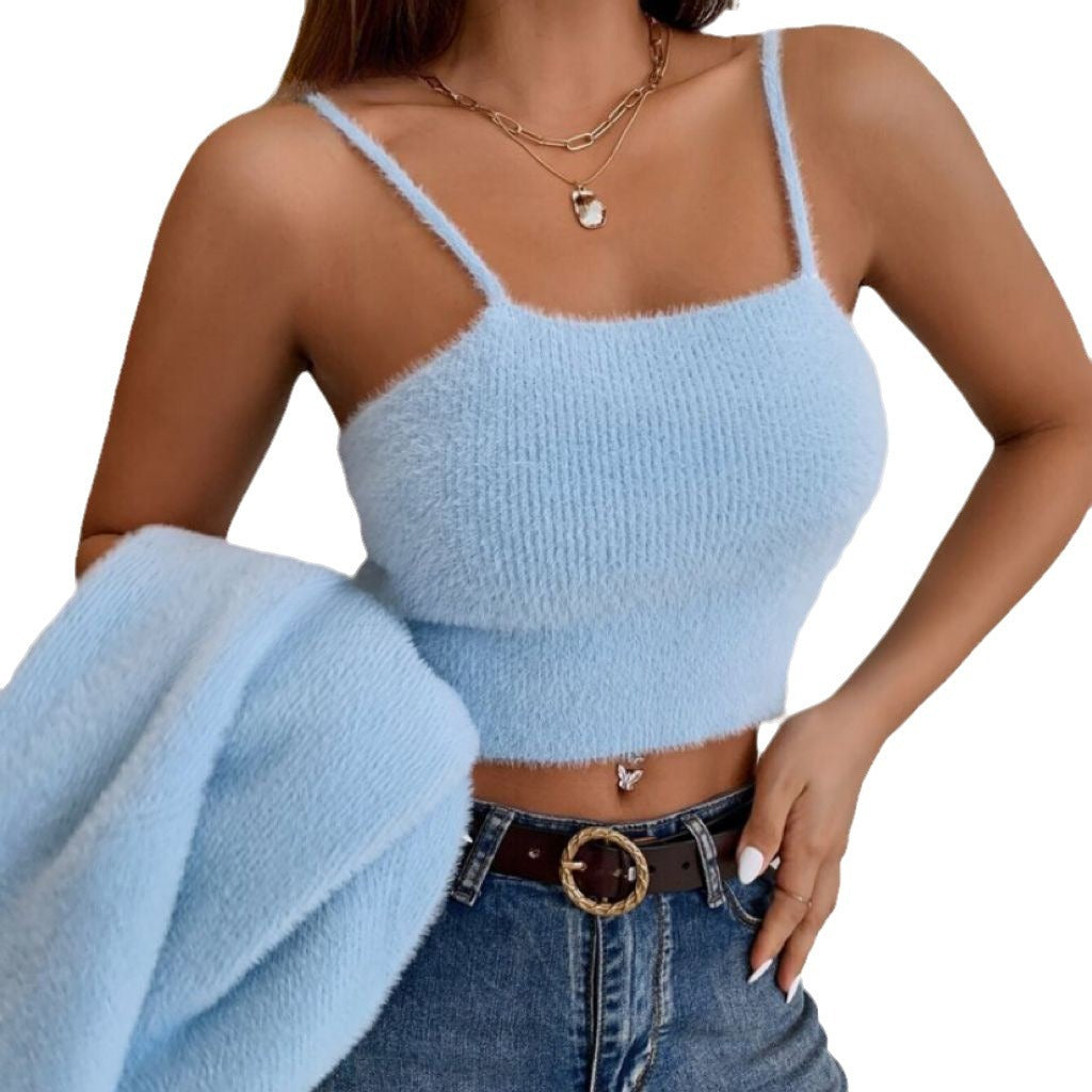 Damen Zweiteiler Cropped Spaghettiträger-Top mit Kurzcardigan aus weichem Feinstrick – Veloura