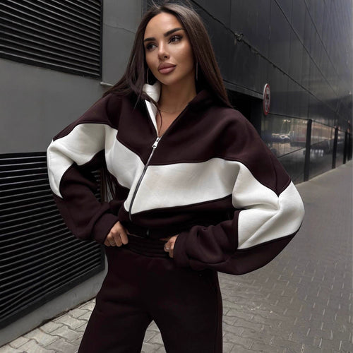 Damen Athleisure-Zweiteiler aus schwerem Neopren-Fleece mit geometrischen Teilungsnähten und hoher Taille – Avérine