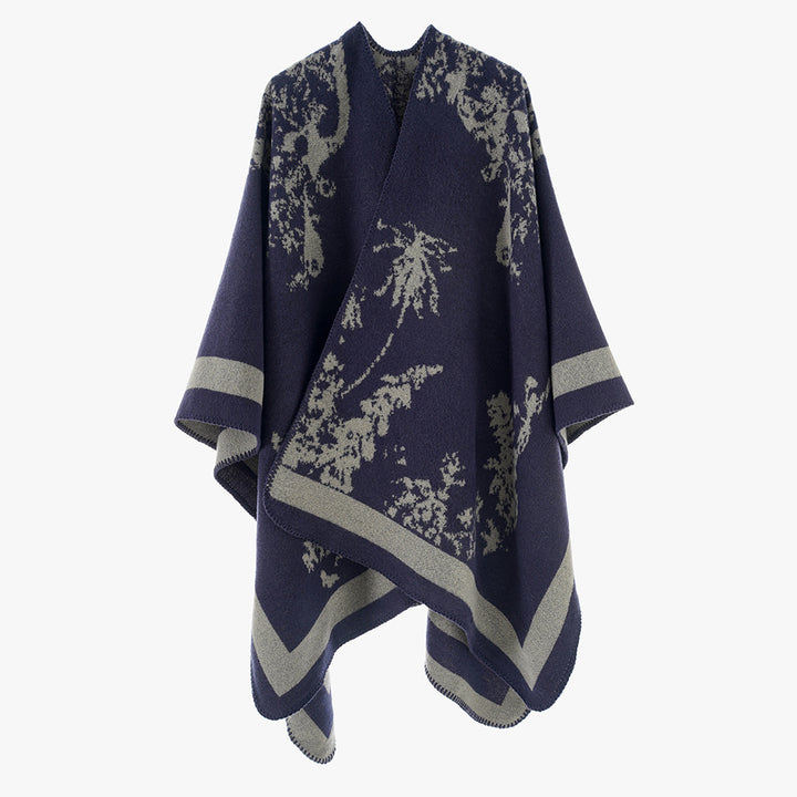 Damen Eleganter Cape‑Poncho im Kimono‑Schnitt mit Jacquard‑Strick – Avérine