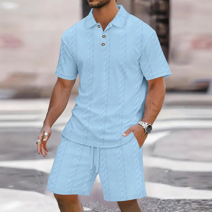 Herren Sportliches Kurzarm-Polohemd und bequeme Shorts im Strukturdesign Echoarchiv