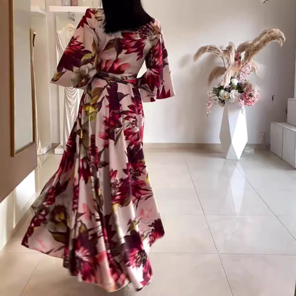Damen nan Maxikleid mit Reverskragen, Kimonoärmeln und taillierendem Bindegürtel Echo Archiv