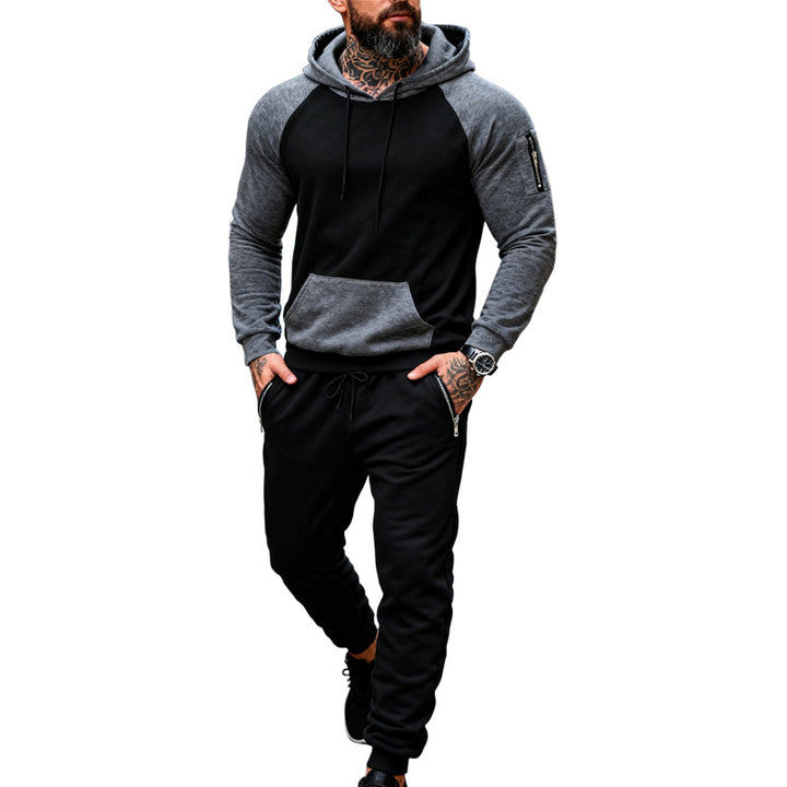 Herren nan zweiteiliges Kapuzen-Sweatset mit Raglanärmeln, Ärmel-Zip-Tasche und tapered Jogginghose Echo Archiv