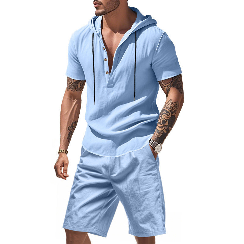 Herren lässiges Kapuzenshirt und Shorts-Set im entspannten Design Echoarchiv
