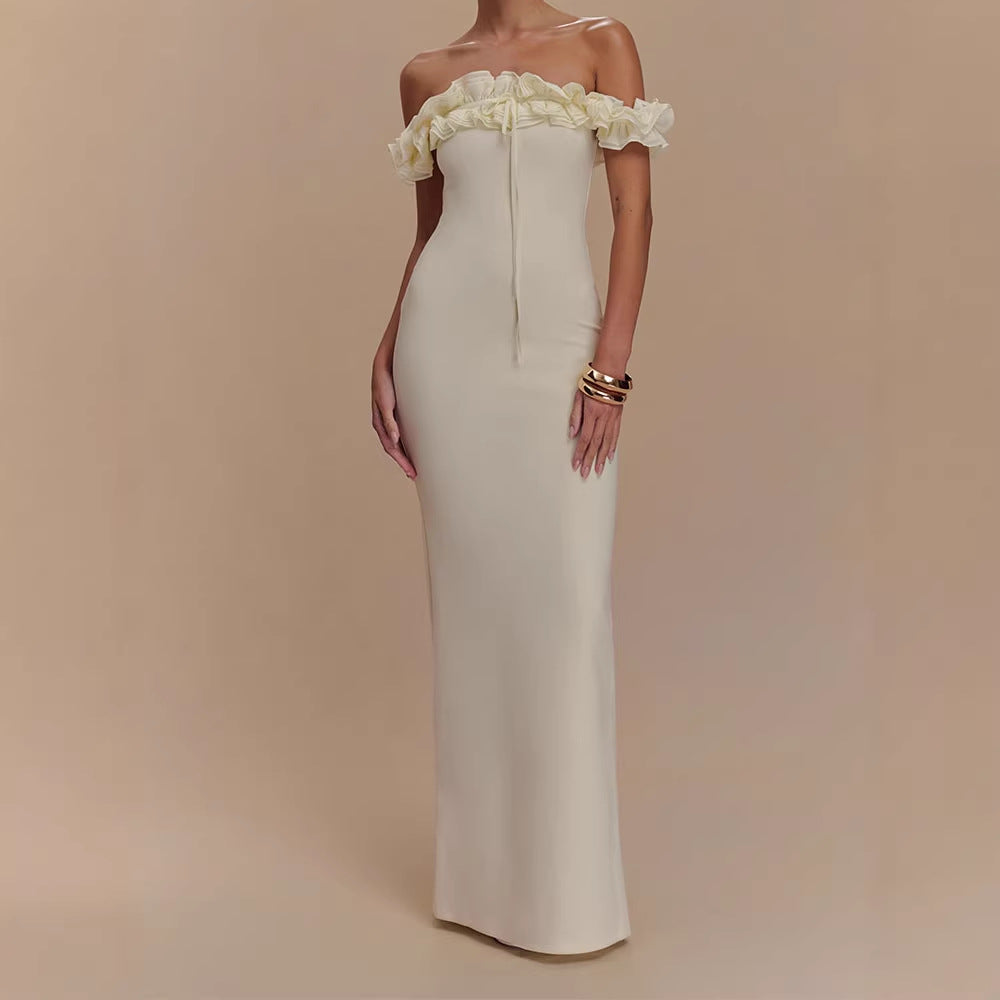 Damen Elegantes, schulterfreies Maxikleid mit Rüschendetails Echo Archiv