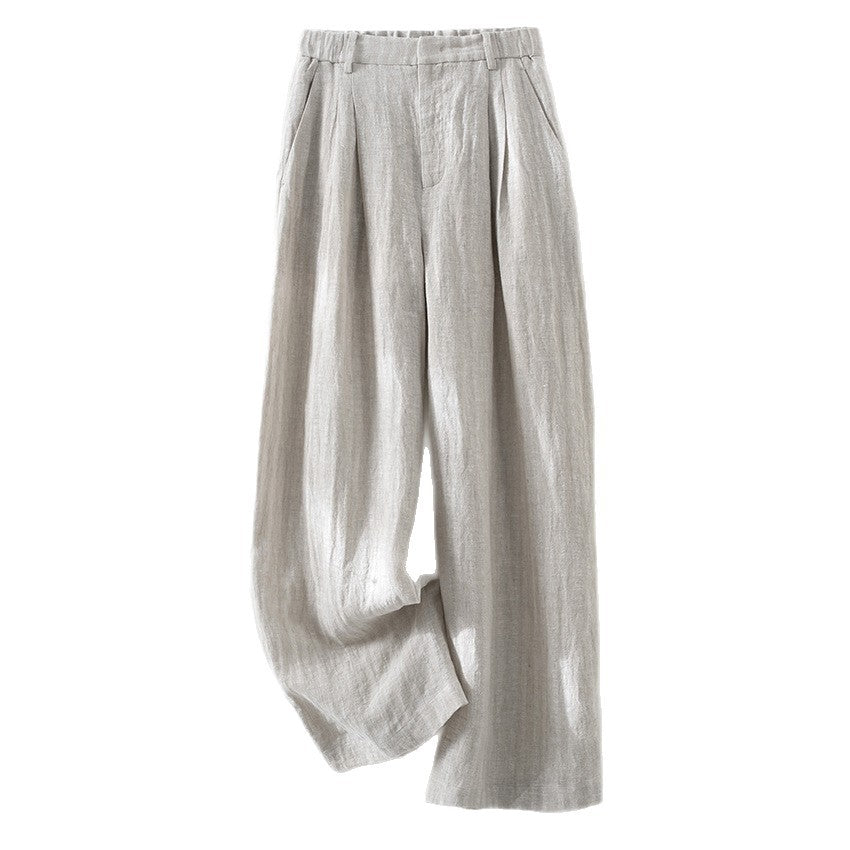 Damen Leichte High‑Waist Leinenmix Palazzohose mit weitem Bein, Bundfalten und elastischem Rückenteil Echoarchiv