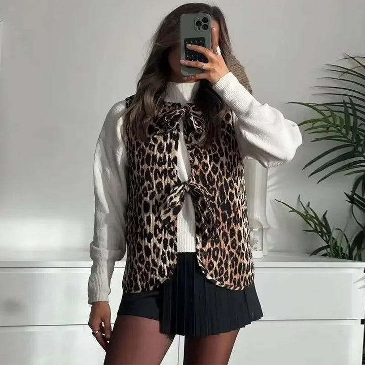 Damen nan ärmelloses Chiffon-Top mit Doppelschleifen-Front und Cut-Out Echo Archiv