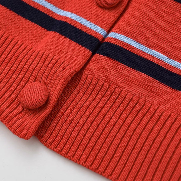 Damen gestreifte Baumwollmix-Strickjacke mit Kontrastärmeln und durchgehender Knopfleiste Echo Archiv