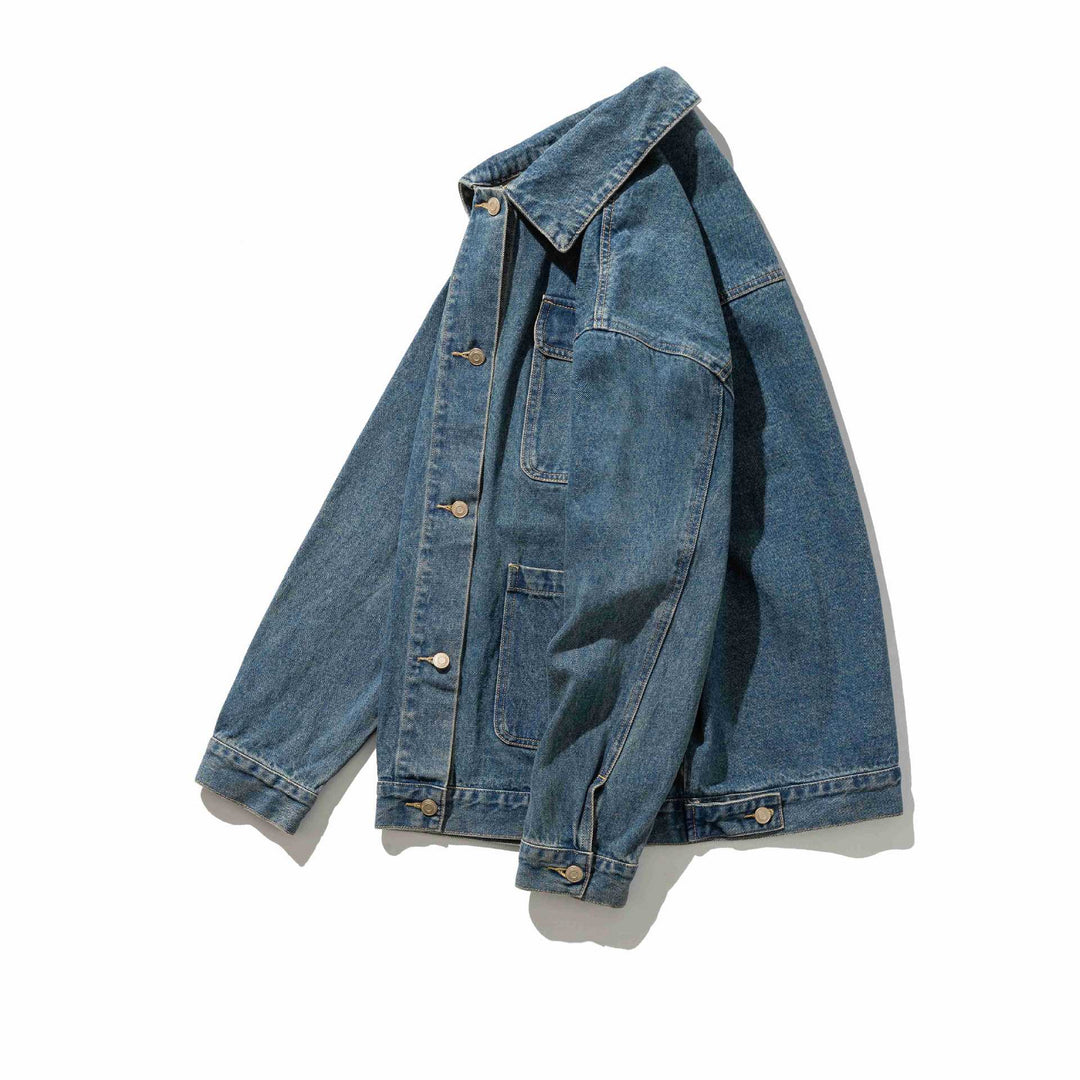 Unisex Robustess Denim‑Workwear‑Blouson mit Hemdkragen und großen Pattentaschen Echoarchiv