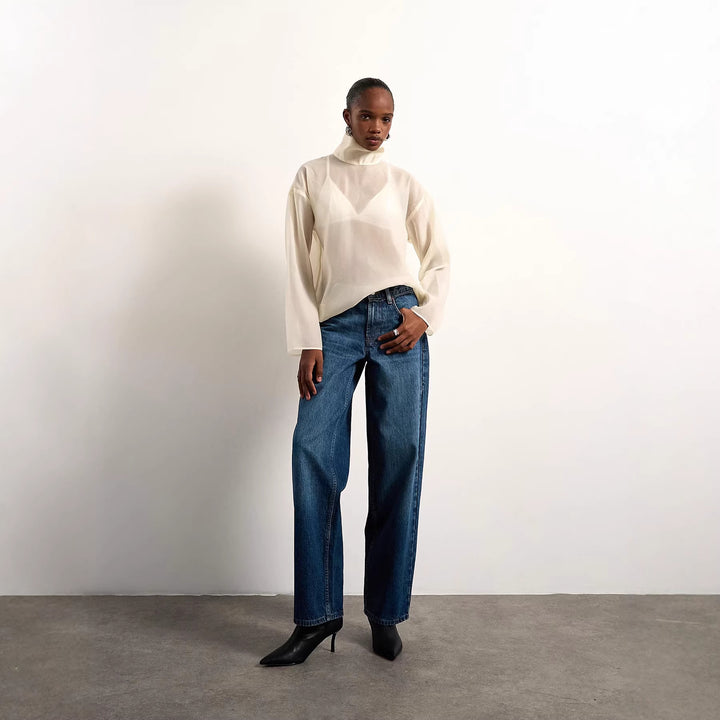 Damen Elegante Bluse aus transparentem Stoff mit stehendem Kragen Echo Archiv