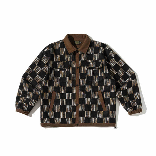 Herren Gemusterte Wollmix Overshirtjacke mit Cordkragen und Pattentaschen Echoarchiv