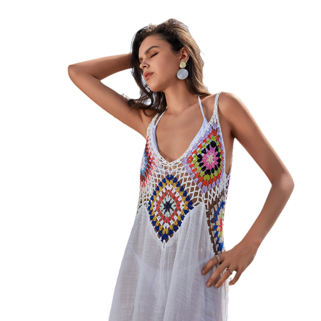 Damen lässiges Häkelstrandkleid mit farbenfrohen Applikationen Echo Archiv