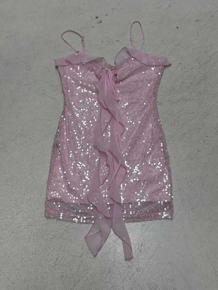 Damen kurzes, glitzerndes Partykleid mit zarten Rüschendetails und Bindeband Echo Archiv