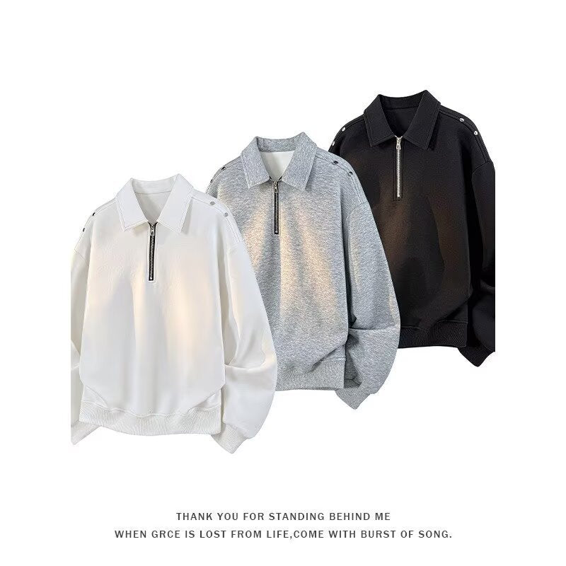Herren Oversized Sweatshirt mit Reißverschluss-Kragen und Druckknopf-Schulterdetail – Norvane