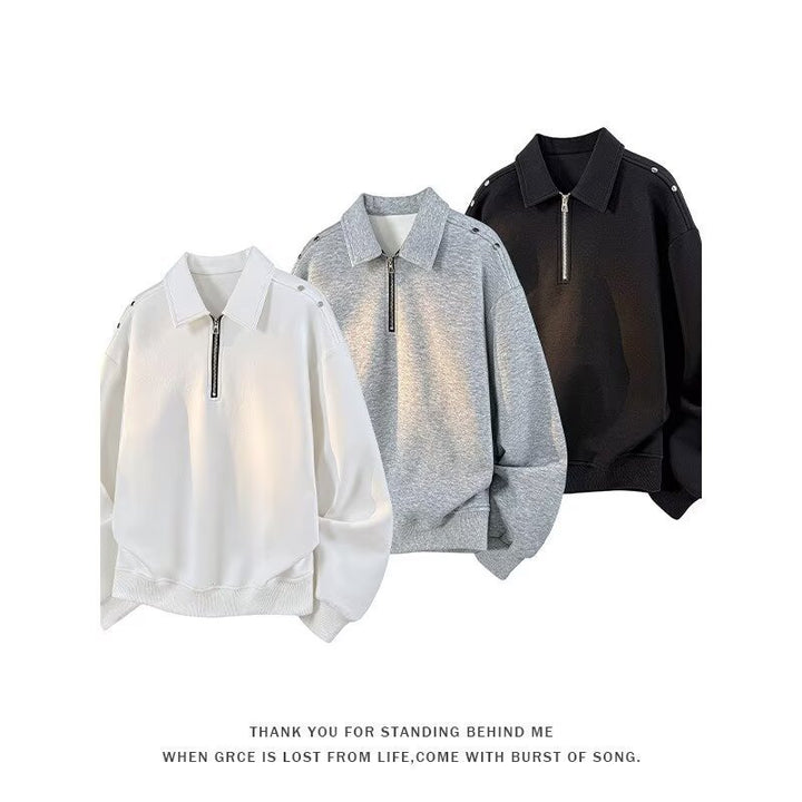 Herren Oversized Sweatshirt mit Reißverschluss-Kragen und Druckknopf-Schulterdetail – Norvane