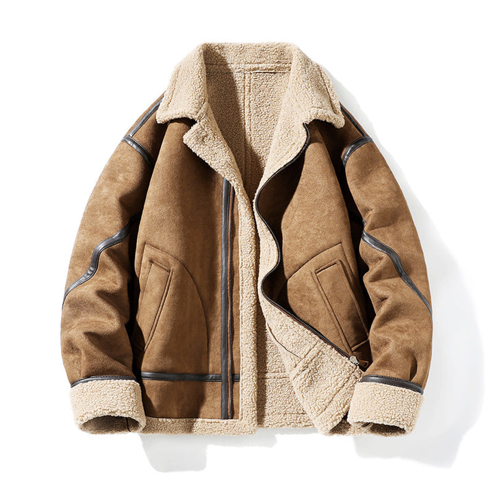 Herren angesagte Lammfelljacke im modernen Überwurf-Design mit hochwertigen Details Echoarchiv