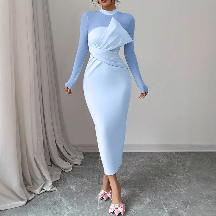 Damen Elegantes Langarm-Midi-Kleid mit raffinierter Drapierung und figurbetonter Silhouette Echo Archiv