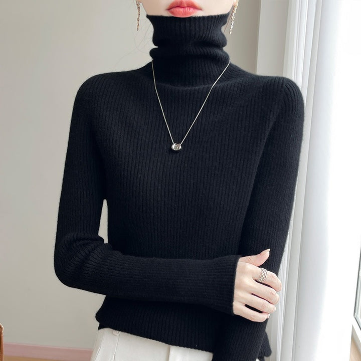 Damen Schlanker Rippenstrick-Rollkragenpullover mit gerafftem Hals und kaschmirähnlicher Haptik Echoarchiv