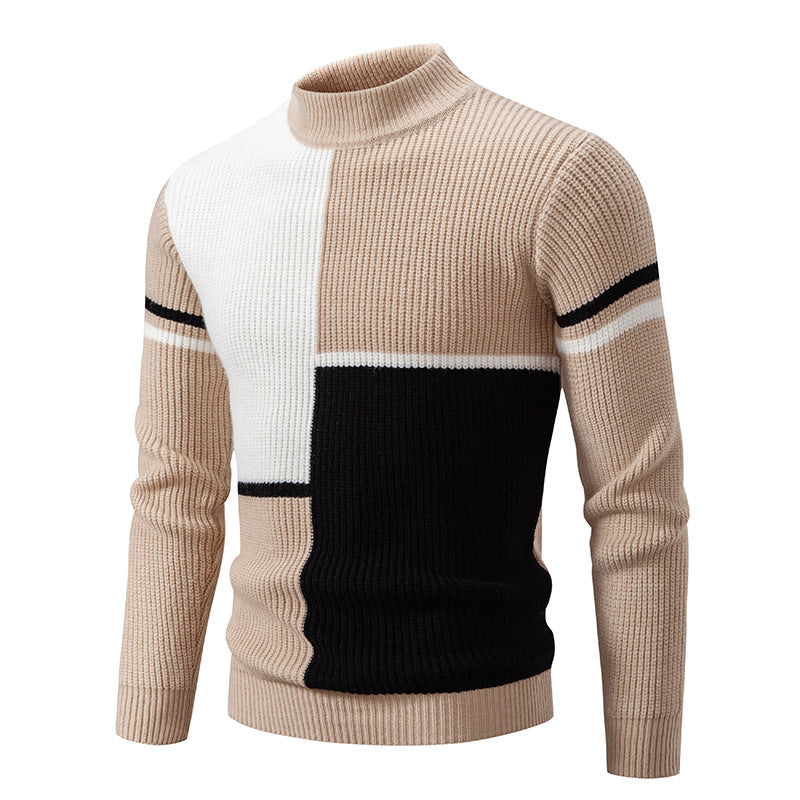 Herren Strickpullover mit modernem Farbblockdesign und hohem Kragen Echoarchiv