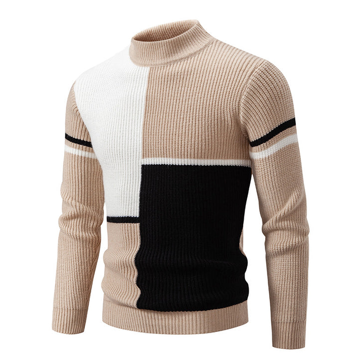 Herren Strickpullover mit modernem Farbblockdesign und hohem Kragen Echoarchiv