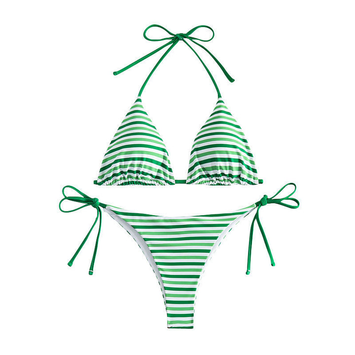 Damen Triangel-Bikini mit verspieltem Streifenmuster und verstellbaren Banddetails Echo Archiv