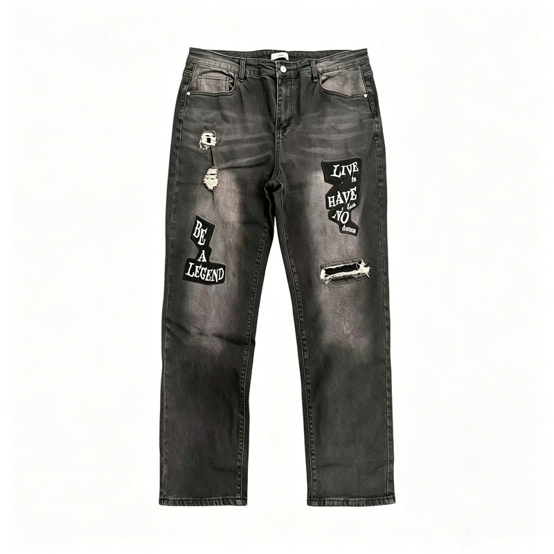 Herren Modische Ripped Jeans mit grafischen Prints Echoarchiv