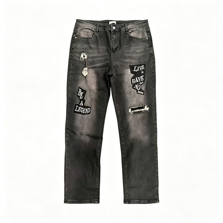 Herren Modische Ripped Jeans mit grafischen Prints Echoarchiv