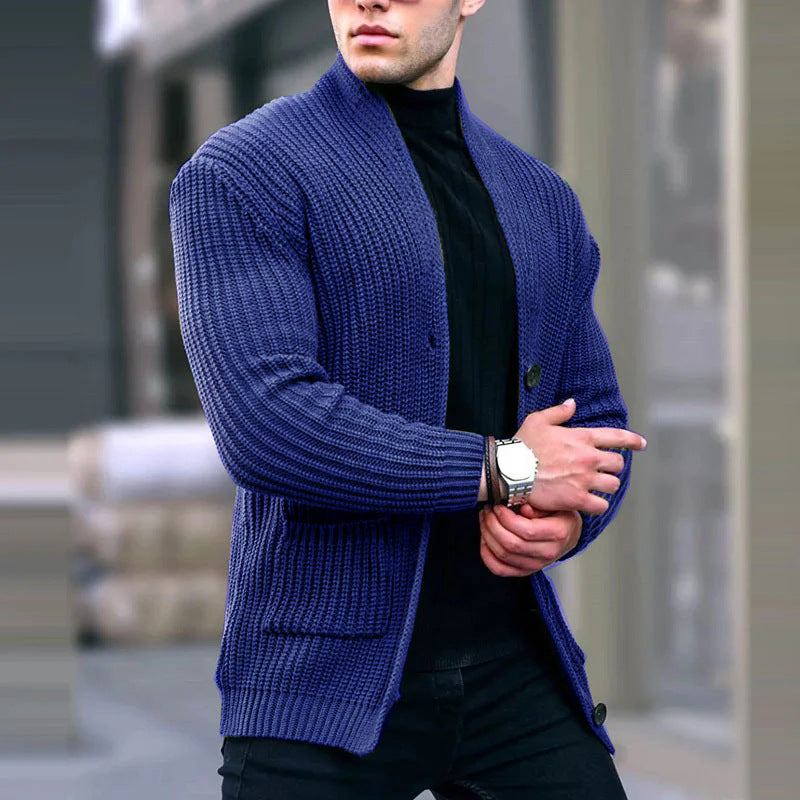 Herren Grobstrick-Cardigan mit Schalkragen und aufgesetzten Taschen Echo Archiv