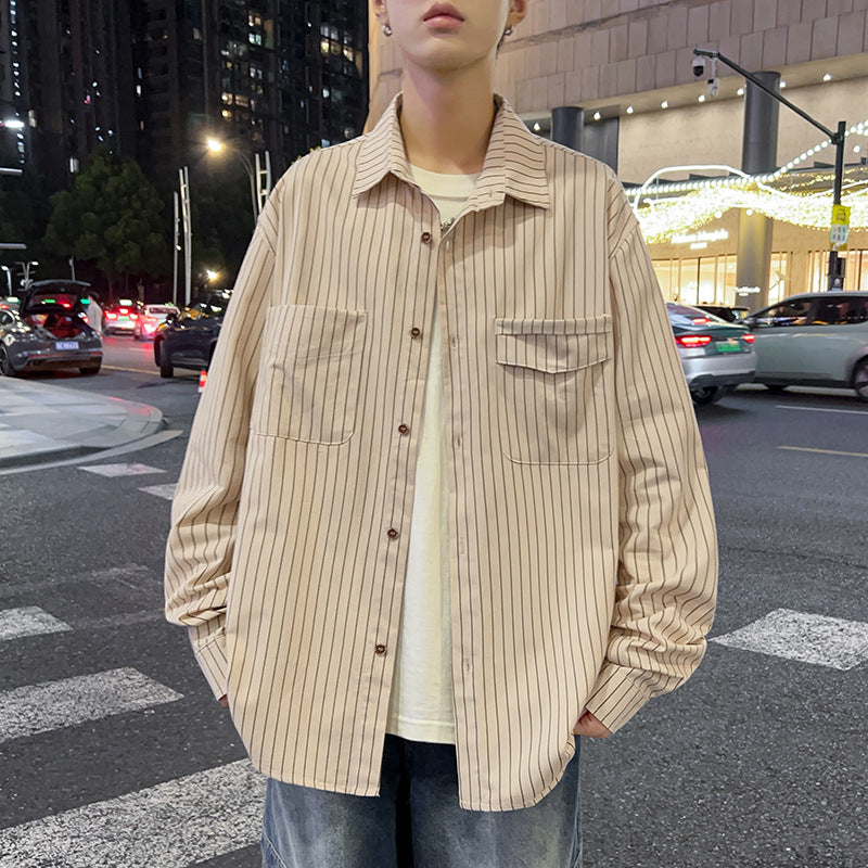 Herren lässige Überhemdjacke mit vertikalen Streifen und praktischen Taschen Echoarchiv