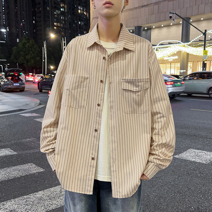 Herren lässige Überhemdjacke mit vertikalen Streifen und praktischen Taschen Echoarchiv