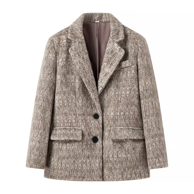 Damen Boxy Wollmix-Blazer-Mantel mit Bouclé‑Struktur, Reverskragen und Pattentaschen Echo Archiv