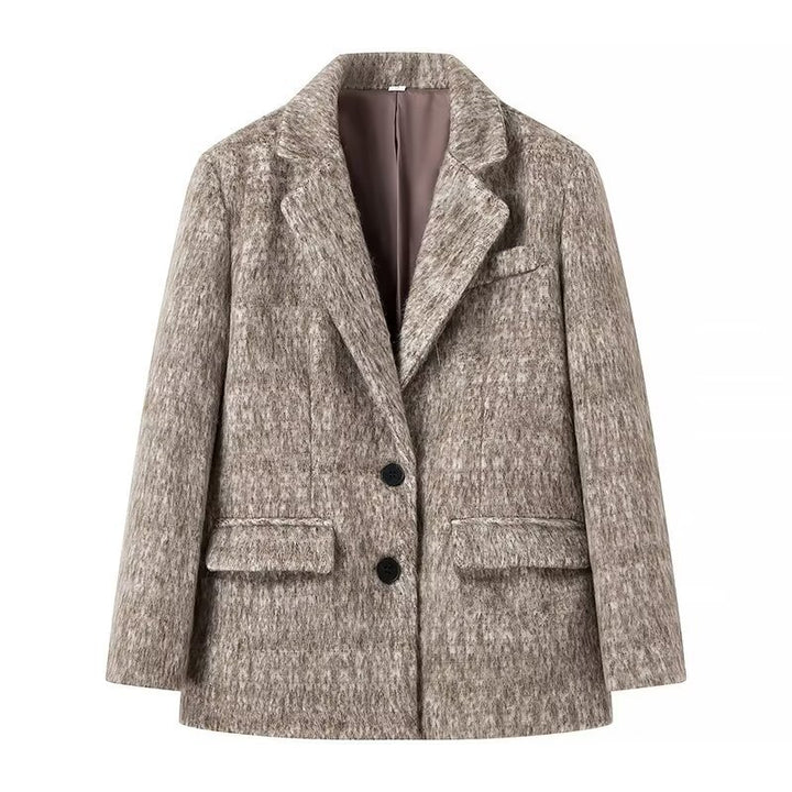 Damen Boxy Wollmix-Blazer-Mantel mit Bouclé‑Struktur, Reverskragen und Pattentaschen Echo Archiv