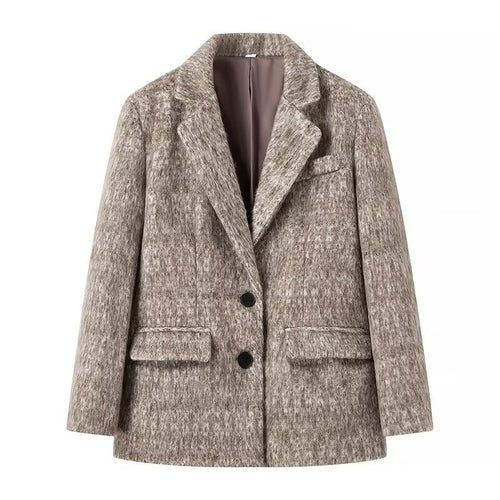 Damen Boxy Wollmix-Blazer-Mantel mit Bouclé‑Struktur, Reverskragen und Pattentaschen Echo Archiv