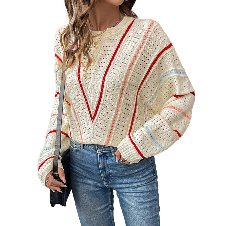 Damen Oversize-Ajourstrickpullover mit V-Streifen-Design Echoarchiv