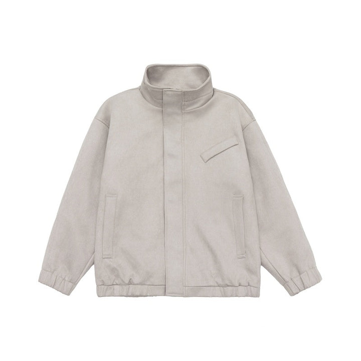 Unisex Kurzgeschnittene Stehkragen-Fleecejacke mit verdeckter Druckknopfleiste Echoarchiv