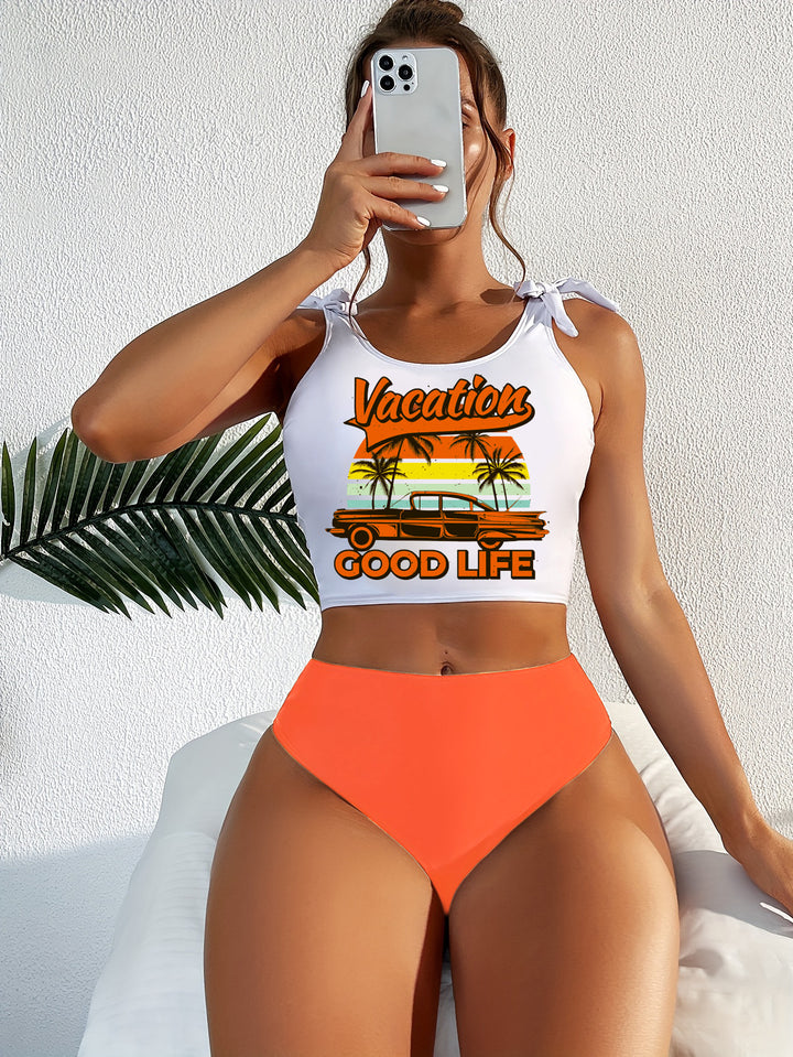 Damen Bikini-Set mit grafischem Motiv und hohem Beinausschnitt Echo Archiv
