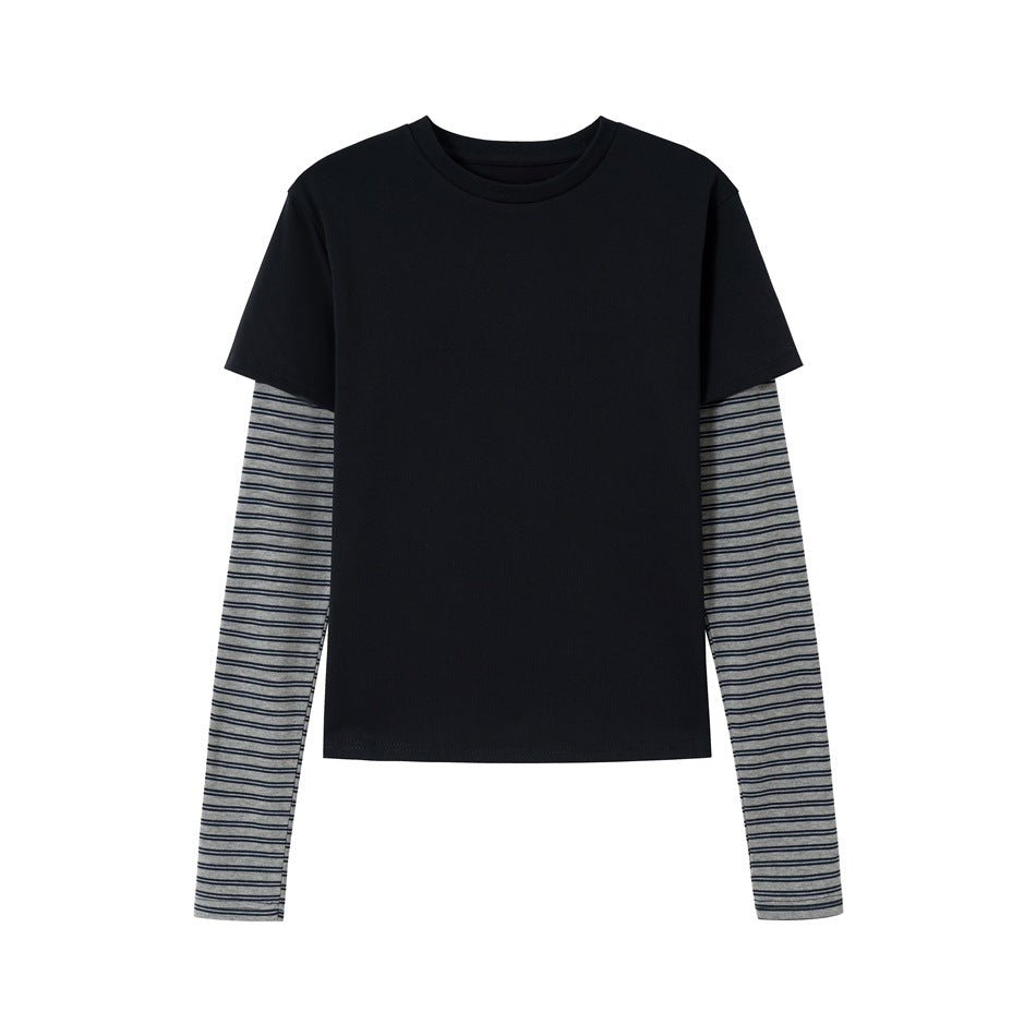 Unisex Layering-Langarmshirt mit gestreiften Einsatzärmeln und kurzärmeligem Overlay Echoarchiv
