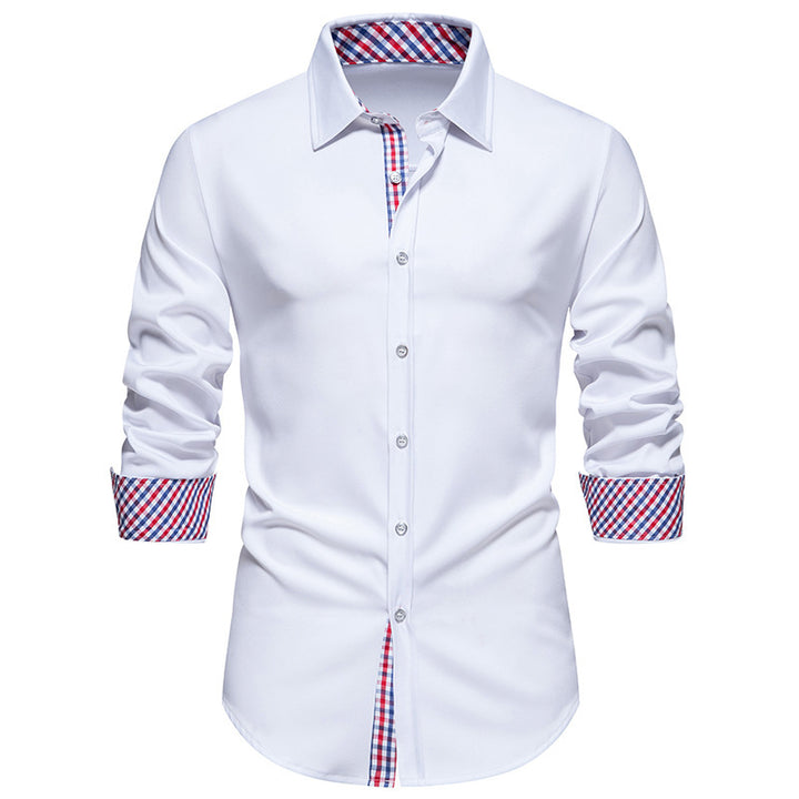 Herren elegantes Langarmhemd mit modernen Karodetails Echoarchiv