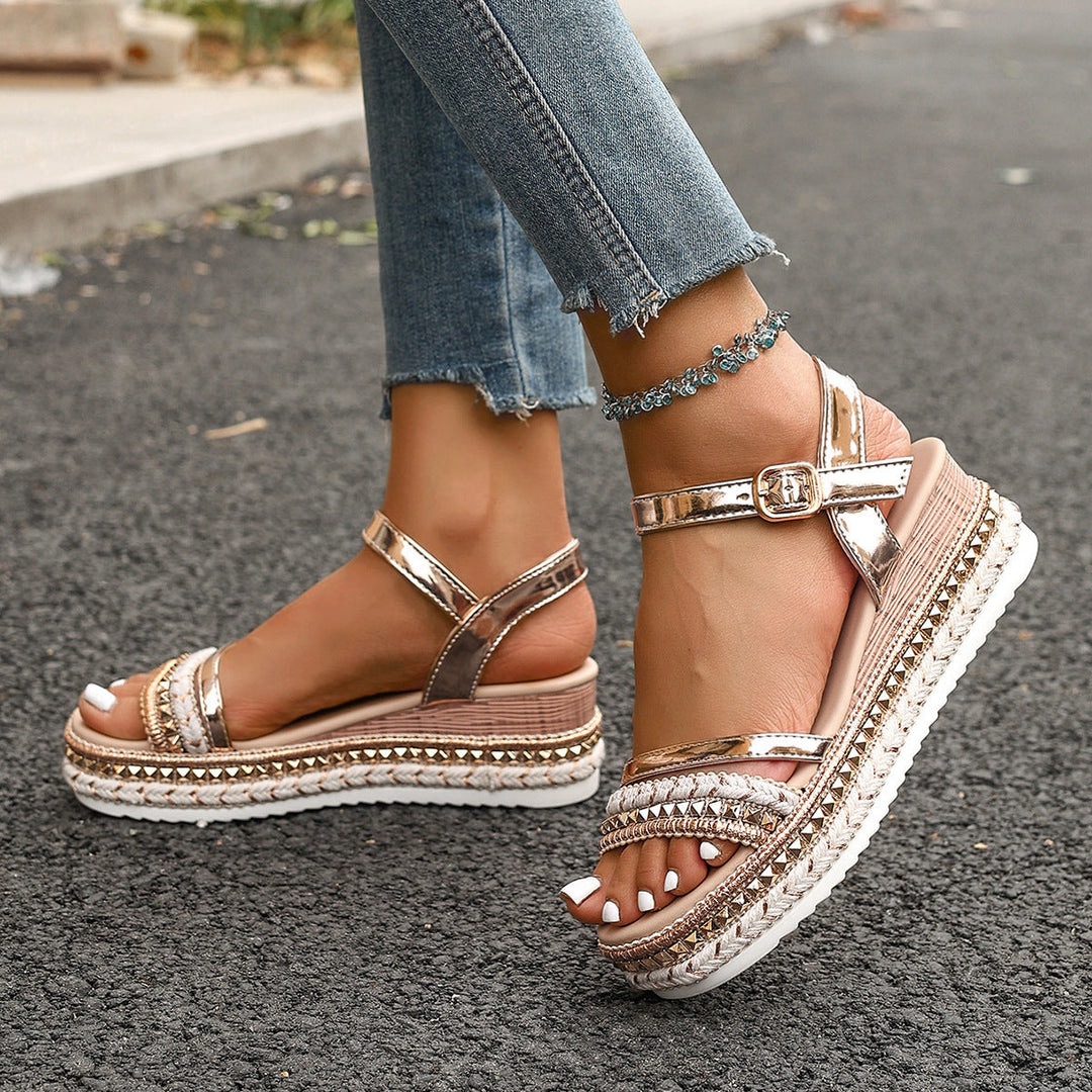 Damen Espadrille Sandalen mit Glitzerdetails und verstellbarem Riemendesign Echoarchiv