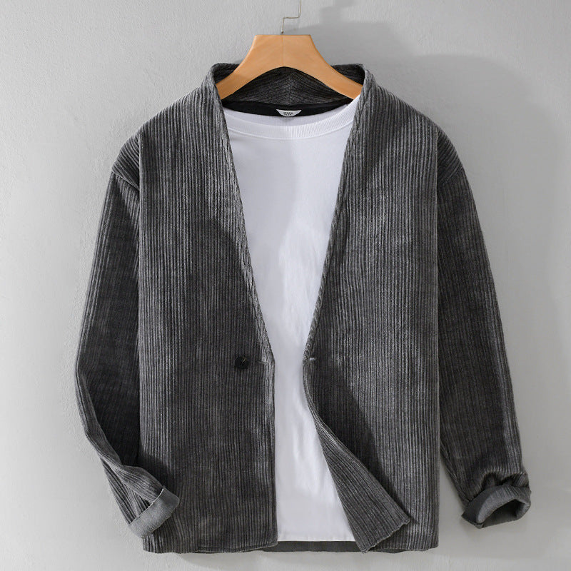 Herren Cord-Overshirt-Sakko mit V-Ausschnitt und Ein-Knopfverschluss Echoarchiv
