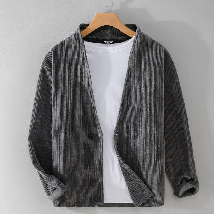 Herren Cord-Overshirt-Sakko mit V-Ausschnitt und Ein-Knopfverschluss Echoarchiv