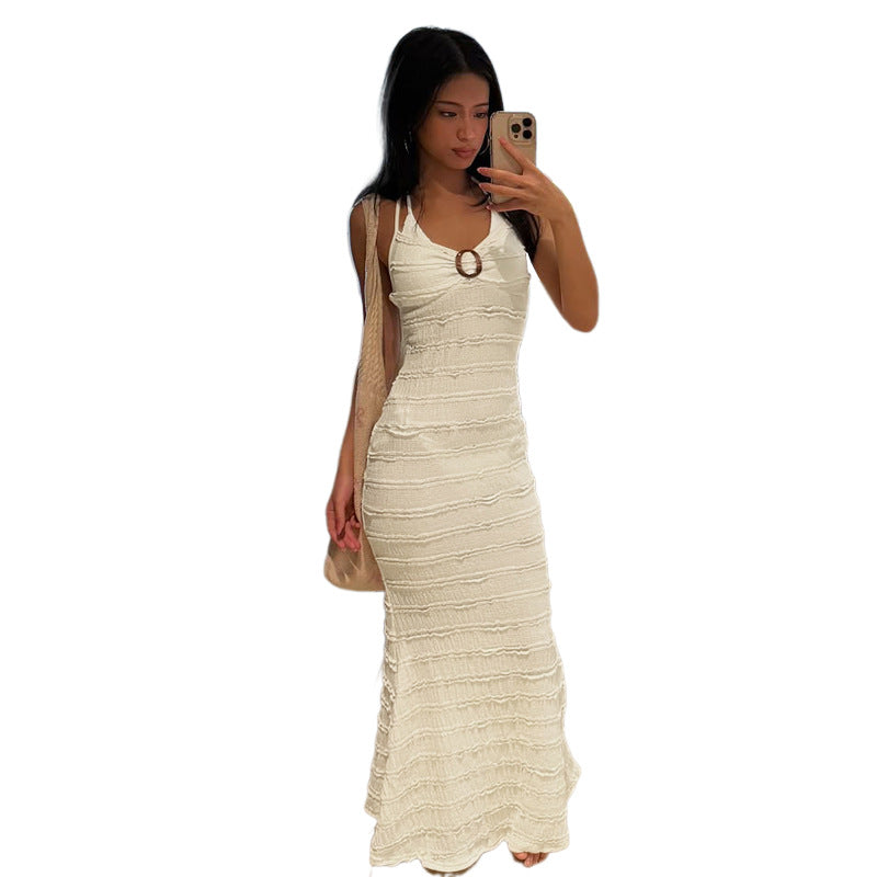Damen Elegantes Maxikleid mit einzigartigem Raffungseffekt und Kreuzträgern Echo Archiv