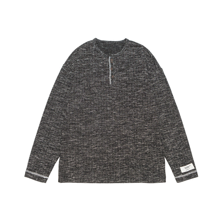 Unisex Gerippter Henley-Pullover mit Knopfleiste und Oversize-Silhouette Echoarchiv