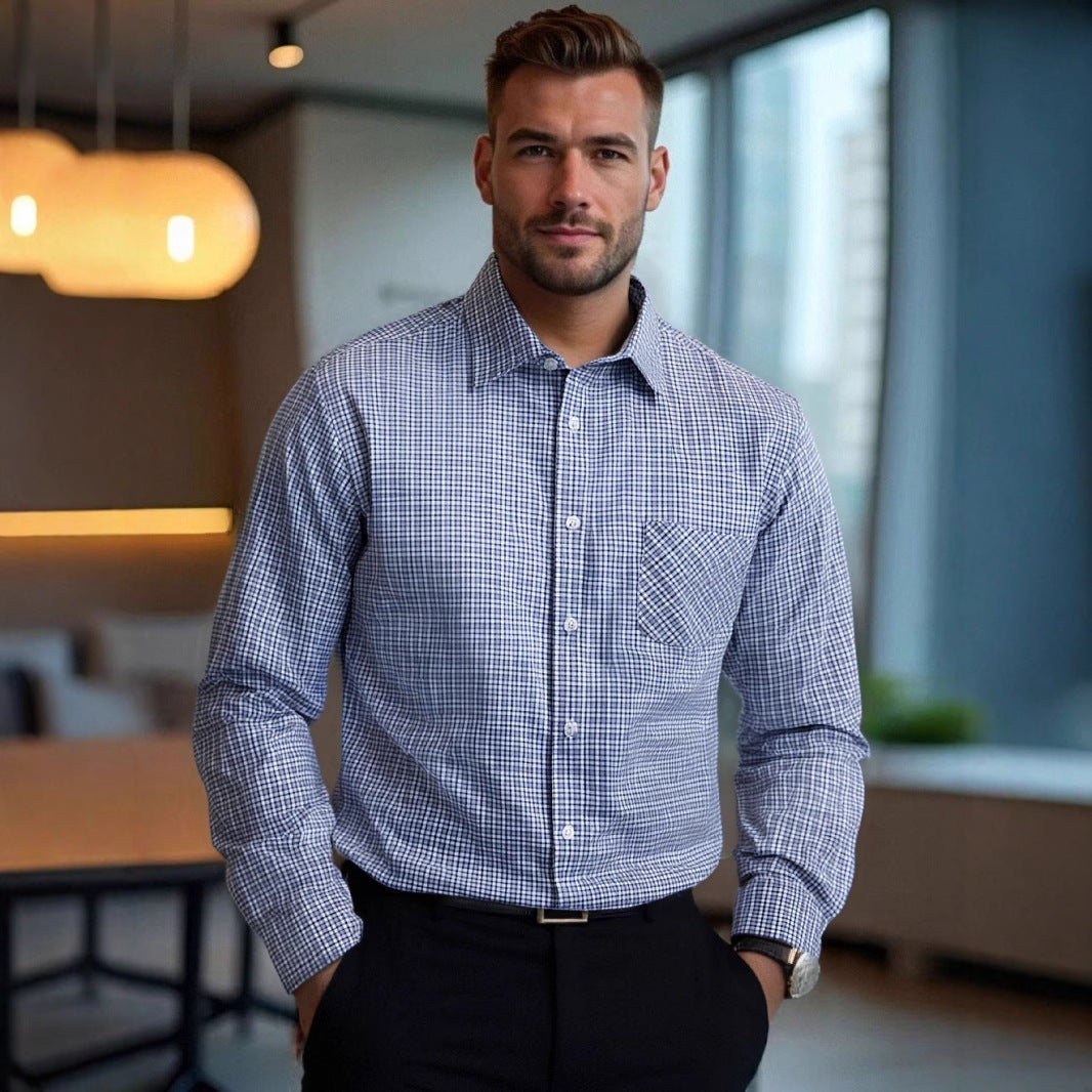 Herren kariertes Langarmhemd mit komfortablem Schnitt und Brusttasche Echoarchiv