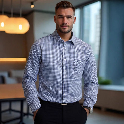 Herren kariertes Langarmhemd mit komfortablem Schnitt und Brusttasche Echoarchiv