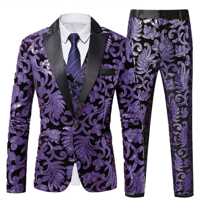 Herren festliches Pailletten-Anzugset mit elegantem Blätterdesign Echoarchiv